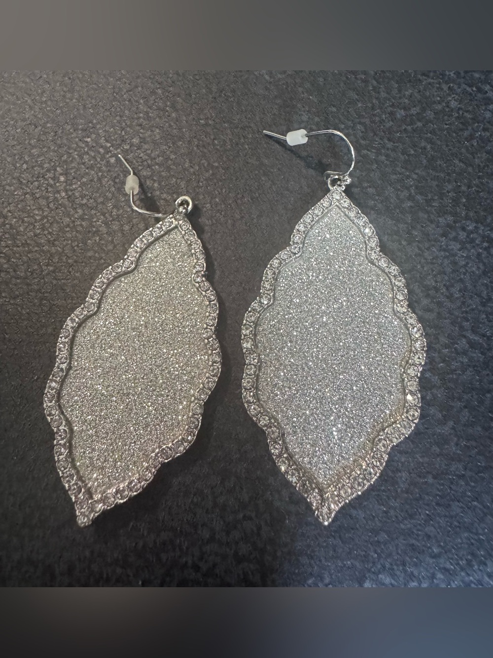 Silver Glitter Teardrop Dangle Earrings